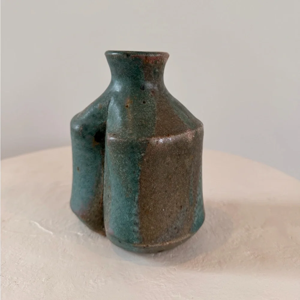 VINTAGE CALIFORNIA STUDIO POTTERY CERAMIC TURQUOISE VASE‎ ORGANIC HANDMADE MCM